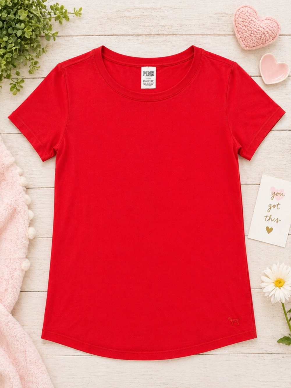 PINK VS Red Basic Tee Shirt M